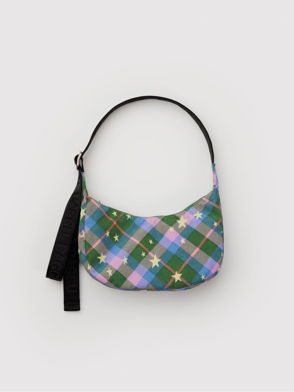 Baggu Small Crescent Green Star Plaid